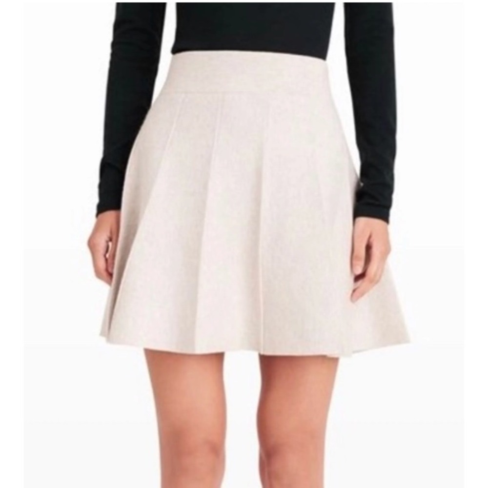 Club Monaco Oatmeal Heather Knit Pleated A-Line Mini Skirt Beige S